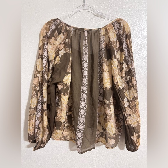 Free People Tan and Green Tie Front Blouse Size: S - Picture 3 of 7